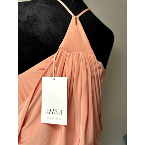 MISA Los Angeles Domino Draped Front Tie Pink Mini Dress Size L - Picture 9 of 11
